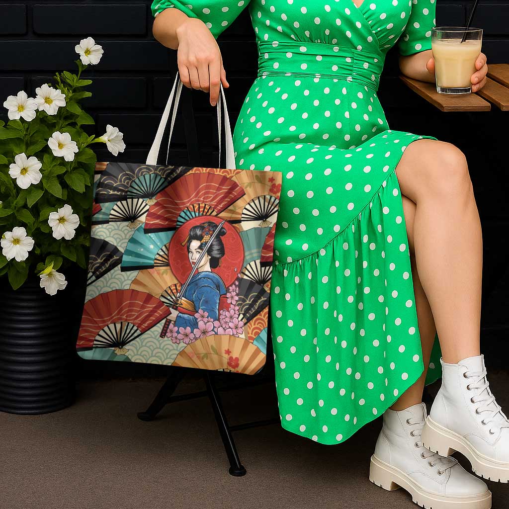 Japanese Geisha Katana Tote Bag Japan Sensu Seigaiha Pattern LT14 - Polynesian Pride