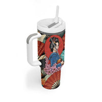 Japanese Geisha Katana Tumbler With Handle Japan Sensu Seigaiha Pattern LT14 - Polynesian Pride
