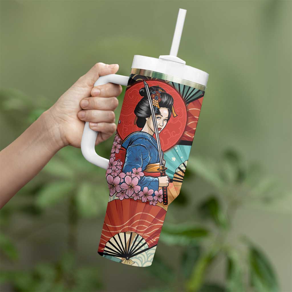 Japanese Geisha Katana Tumbler With Handle Japan Sensu Seigaiha Pattern LT14 - Polynesian Pride