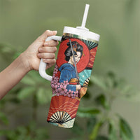 Japanese Geisha Katana Tumbler With Handle Japan Sensu Seigaiha Pattern LT14 - Polynesian Pride