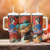 Japanese Geisha Katana Tumbler With Handle Japan Sensu Seigaiha Pattern LT14 - Polynesian Pride