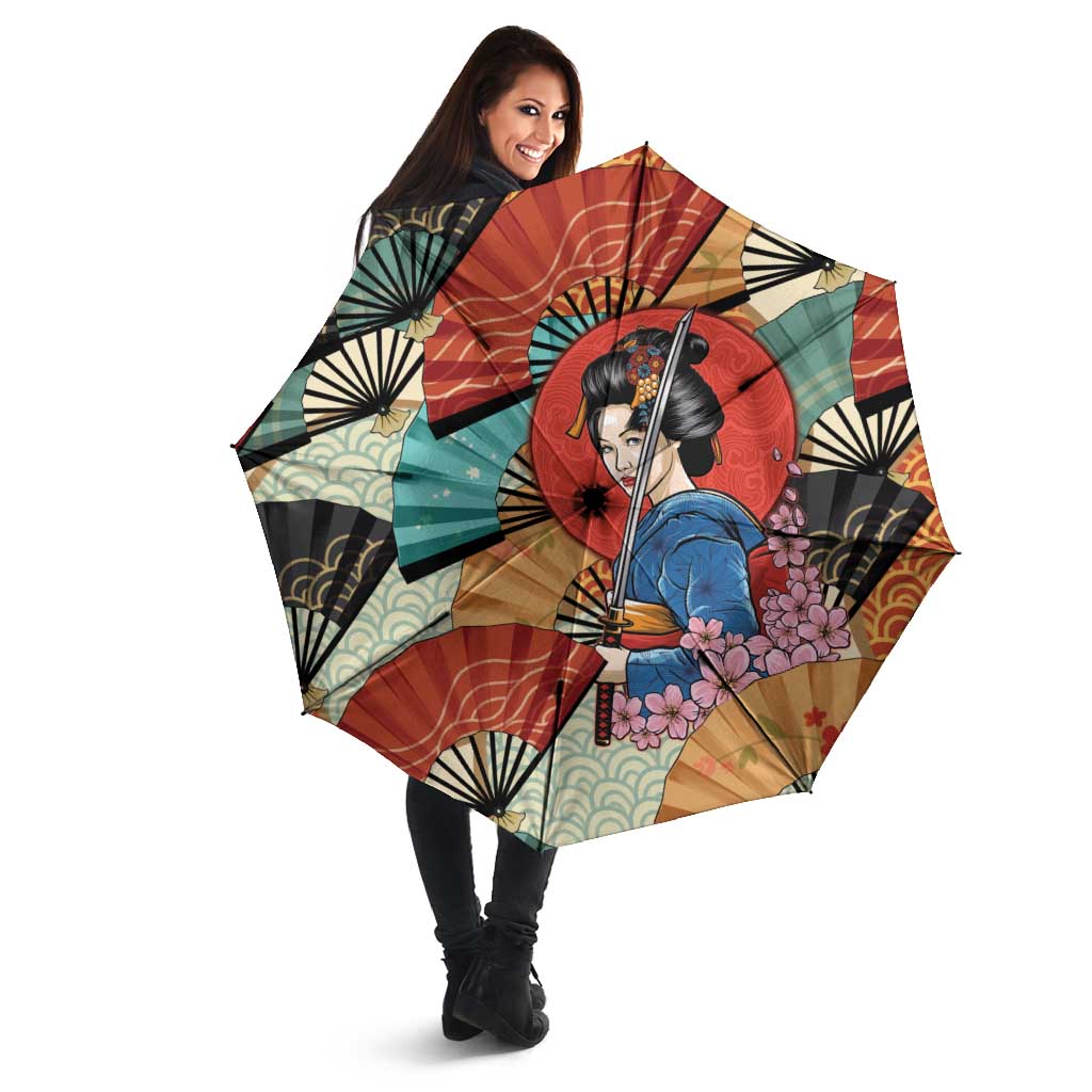 Japanese Geisha Katana Umbrella Japan Sensu Seigaiha Pattern LT14 - Polynesian Pride