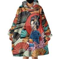 Japanese Geisha Katana Wearable Blanket Hoodie Japan Sensu Seigaiha Pattern - Polynesian Pride