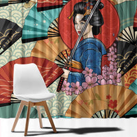 Japanese Geisha Katana Window Curtain Japan Sensu Seigaiha Pattern LT14 - Polynesian Pride