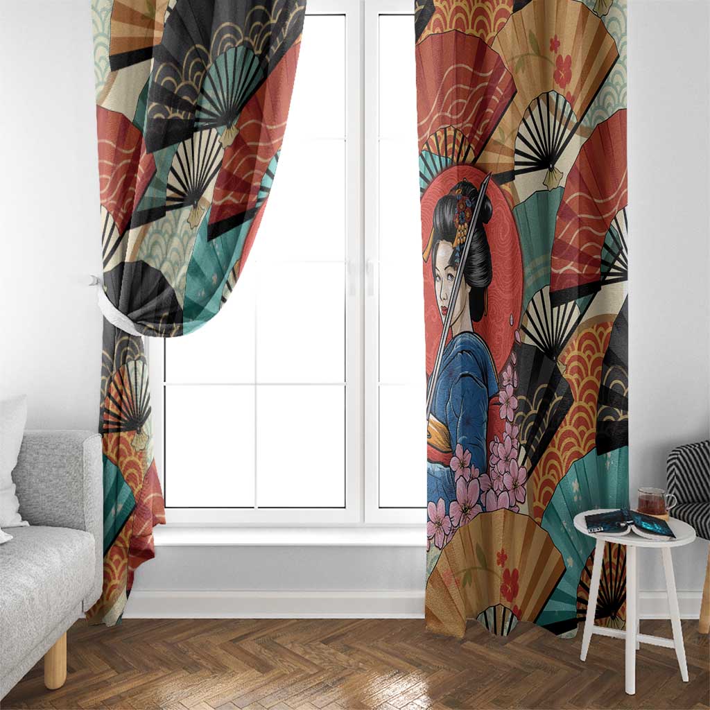Japanese Geisha Katana Window Curtain Japan Sensu Seigaiha Pattern LT14 - Polynesian Pride