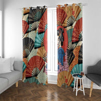 Japanese Geisha Katana Window Curtain Japan Sensu Seigaiha Pattern LT14 With Grommets Multicolor - Polynesian Pride