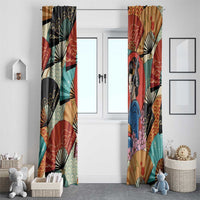 Japanese Geisha Katana Window Curtain Japan Sensu Seigaiha Pattern LT14 - Polynesian Pride