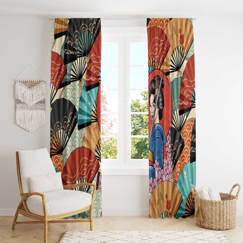 Japanese Geisha Katana Window Curtain Japan Sensu Seigaiha Pattern LT14 - Polynesian Pride