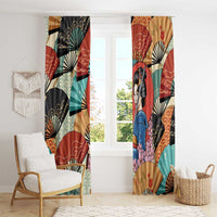 Japanese Geisha Katana Window Curtain Japan Sensu Seigaiha Pattern LT14 - Polynesian Pride