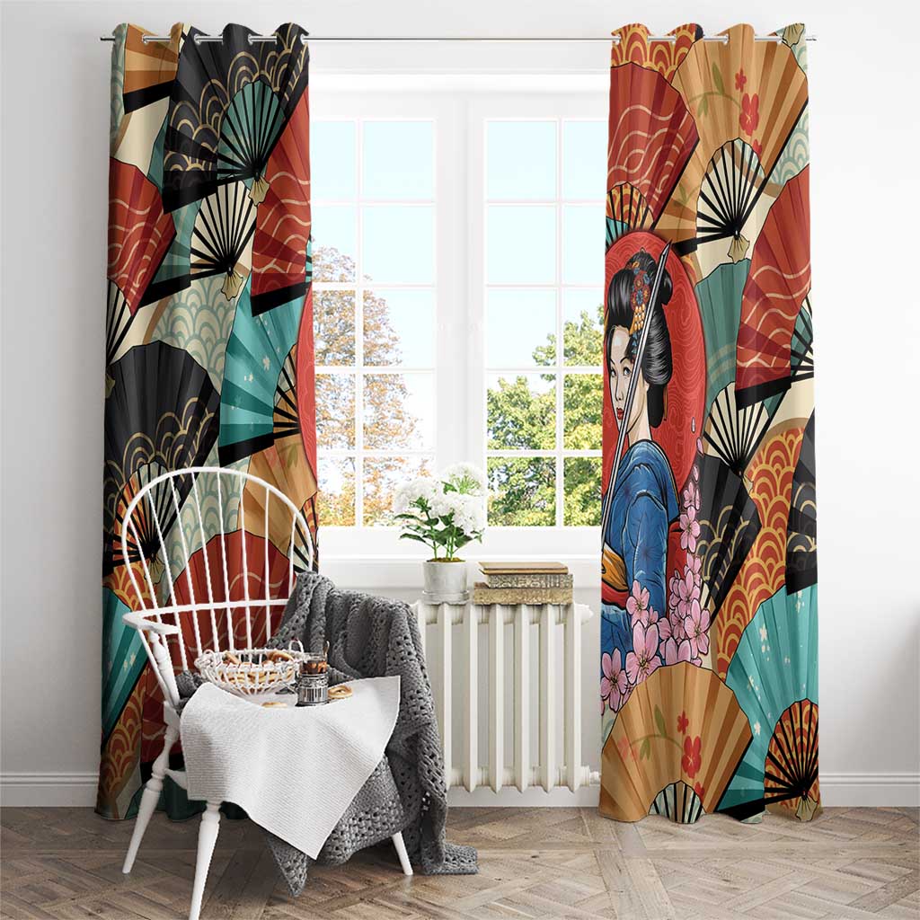 Japanese Geisha Katana Window Curtain Japan Sensu Seigaiha Pattern LT14 - Polynesian Pride