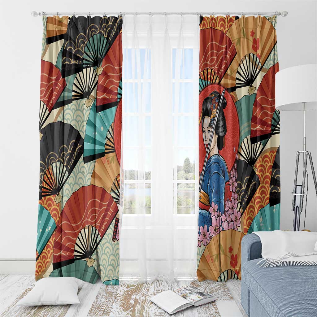 Japanese Geisha Katana Window Curtain Japan Sensu Seigaiha Pattern LT14 - Polynesian Pride