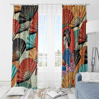Japanese Geisha Katana Window Curtain Japan Sensu Seigaiha Pattern LT14 - Polynesian Pride