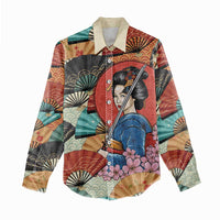 Japanese Geisha Katana Women Casual Shirt Japan Sensu Seigaiha Pattern LT14 - Polynesian Pride