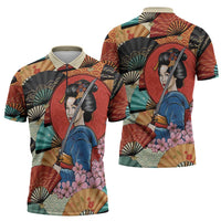 Japanese Geisha Katana Zipper Polo Shirt Japan Sensu Seigaiha Pattern LT14 - Polynesian Pride