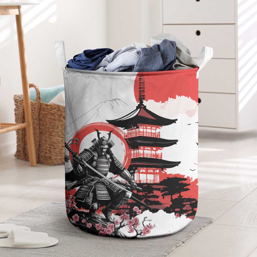 Japanese Samurai Warrior Enso Laundry Basket Japan Pagoda Sakura Watercolor LT14 White - Polynesian Pride