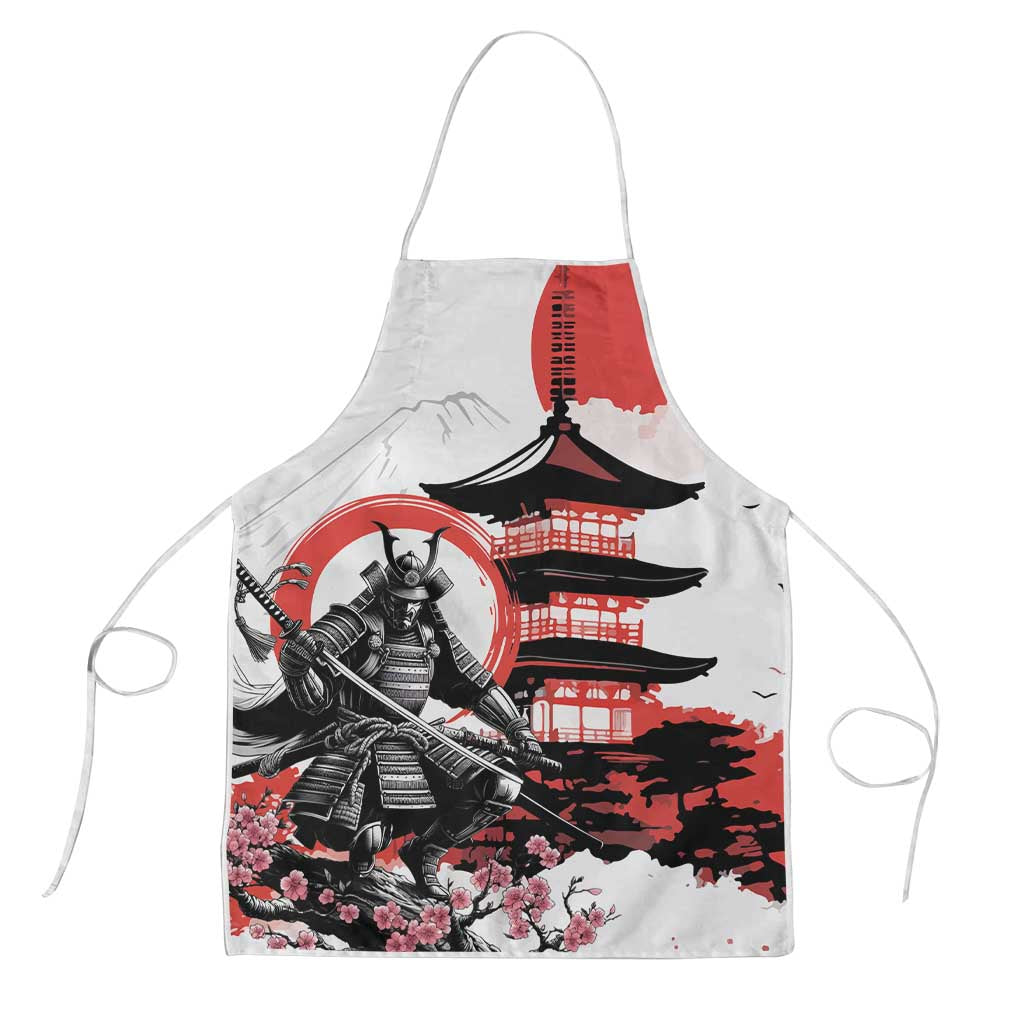 Japanese Samurai Warrior Enso Apron Japan Pagoda Sakura Watercolor LT14 White - Polynesian Pride