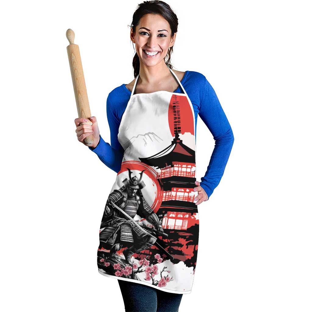 Japanese Samurai Warrior Enso Apron Japan Pagoda Sakura Watercolor LT14 - Polynesian Pride