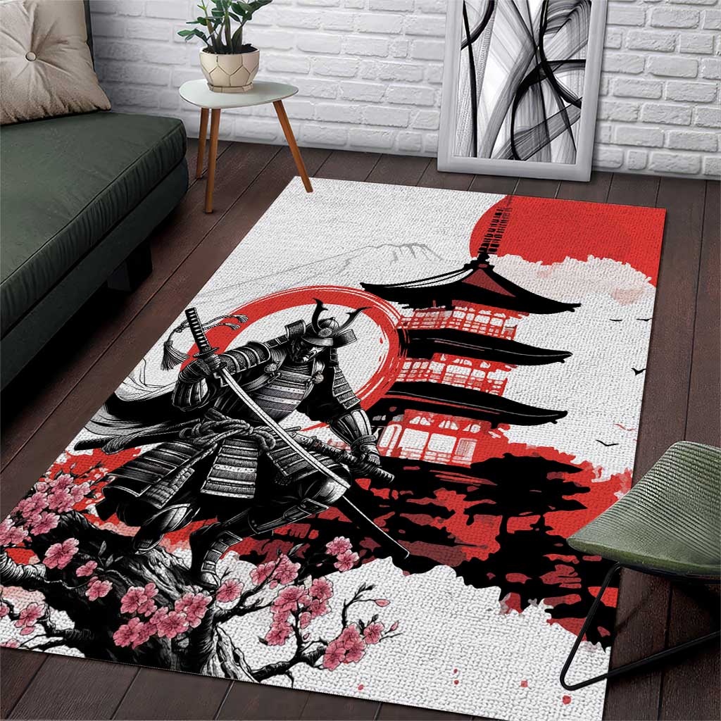 Japanese Samurai Warrior Enso Area Rug Japan Pagoda Sakura Watercolor LT14 White - Polynesian Pride