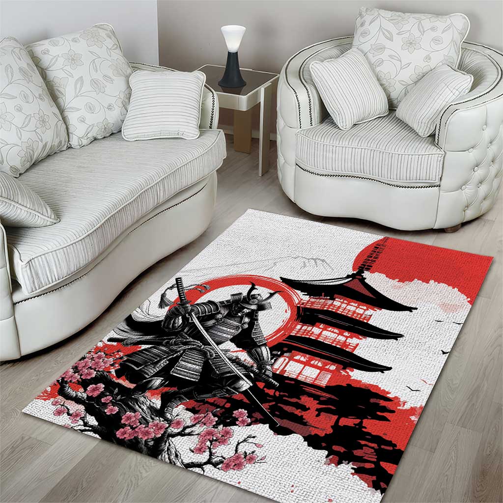 Japanese Samurai Warrior Enso Area Rug Japan Pagoda Sakura Watercolor LT14 - Polynesian Pride