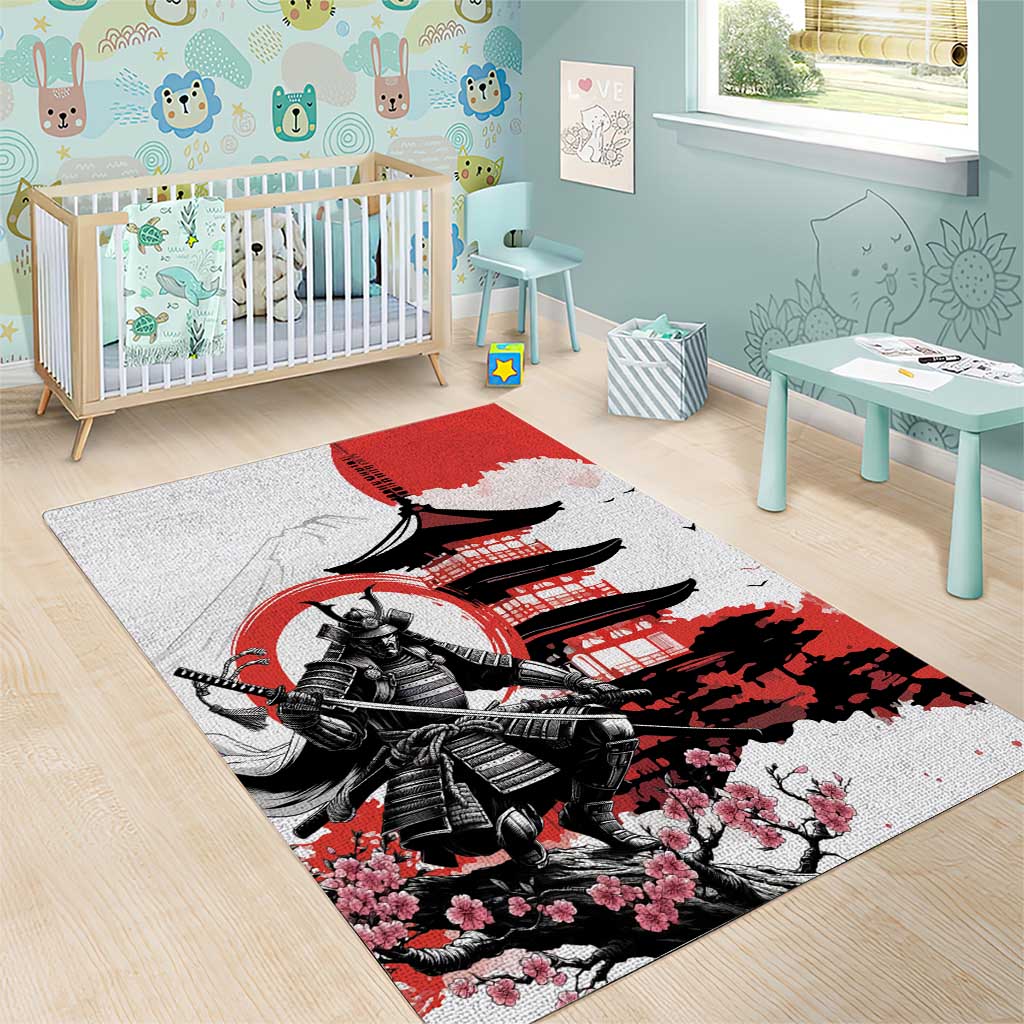 Japanese Samurai Warrior Enso Area Rug Japan Pagoda Sakura Watercolor LT14 - Polynesian Pride