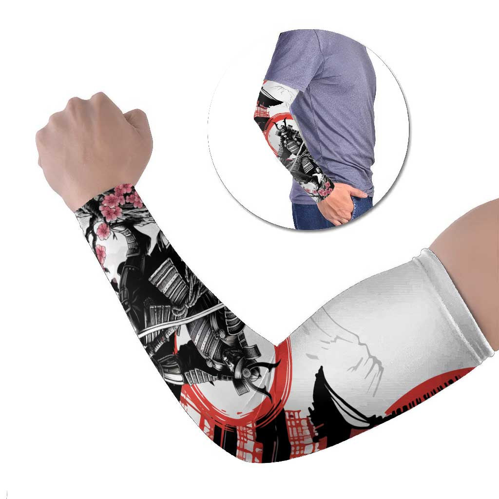 Japanese Samurai Warrior Enso Arm Sleeves Japan Pagoda Sakura Watercolor LT14 Set of 2 White - Polynesian Pride