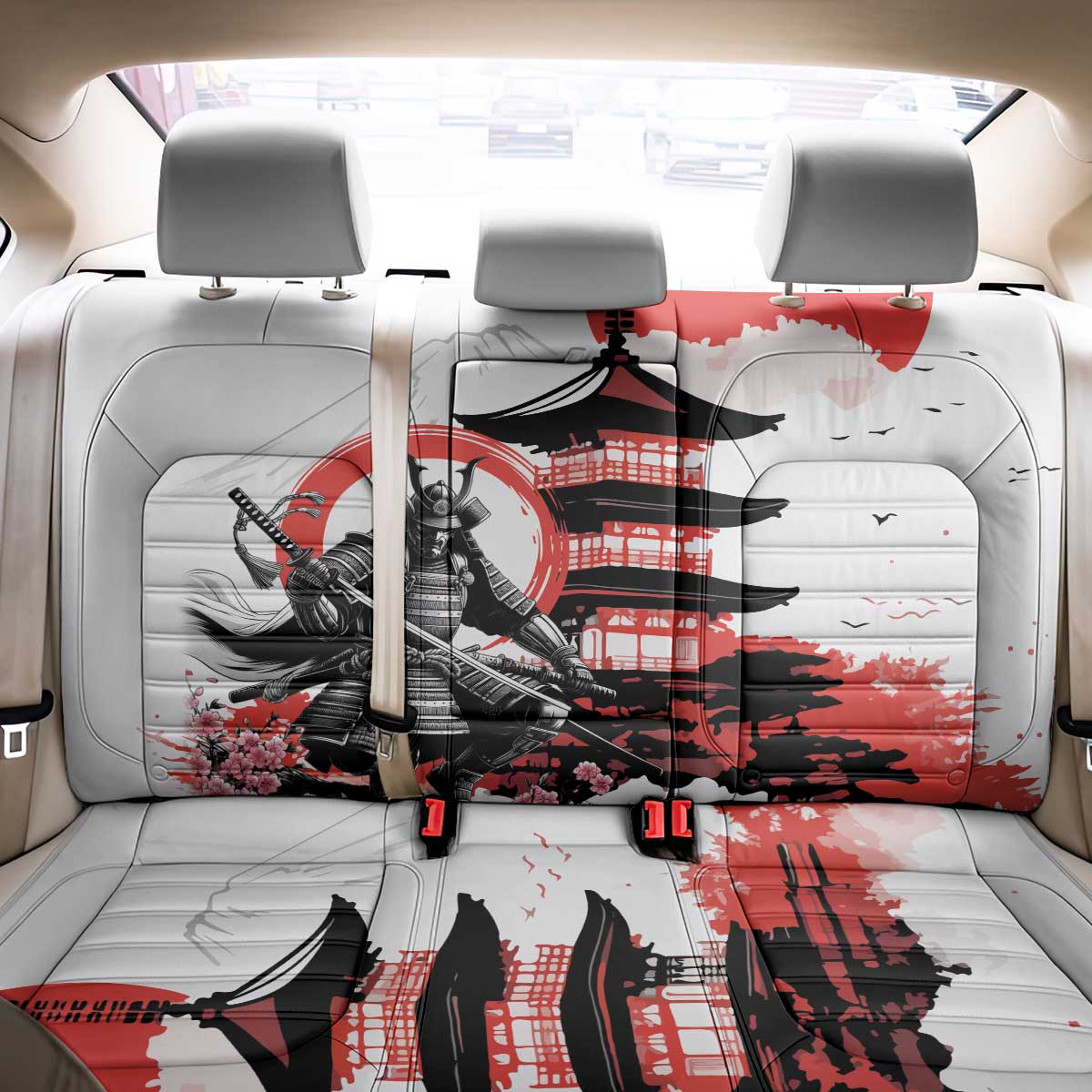 Japanese Samurai Warrior Enso Back Car Seat Cover Japan Pagoda Sakura Watercolor LT14 - Polynesian Pride