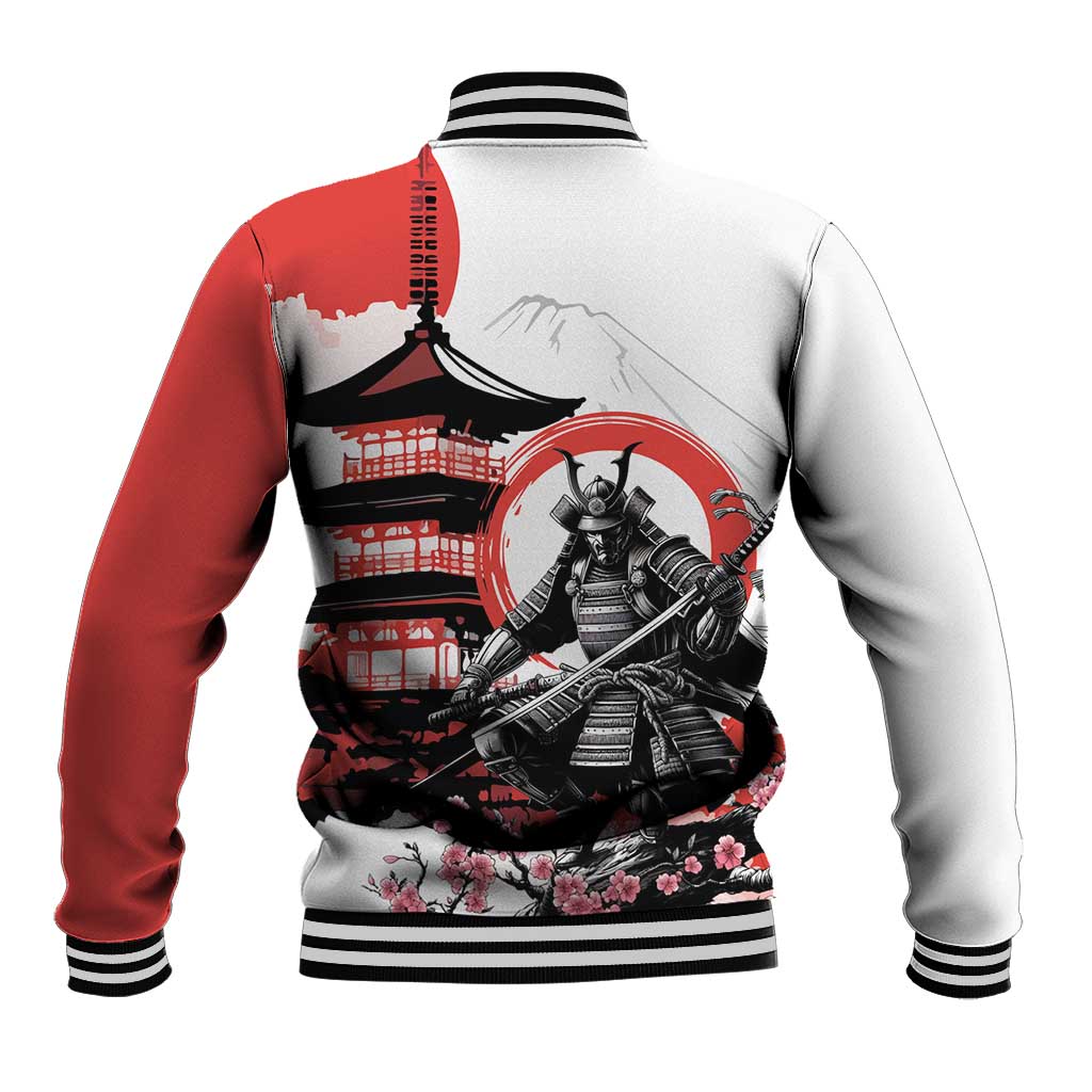 Japanese Samurai Warrior Enso Baseball Jacket Japan Pagoda Sakura Watercolor - Polynesian Pride
