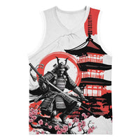 Japanese Samurai Warrior Enso Basketball Jersey Japan Pagoda Sakura Watercolor LT14 Unisex White - Polynesian Pride