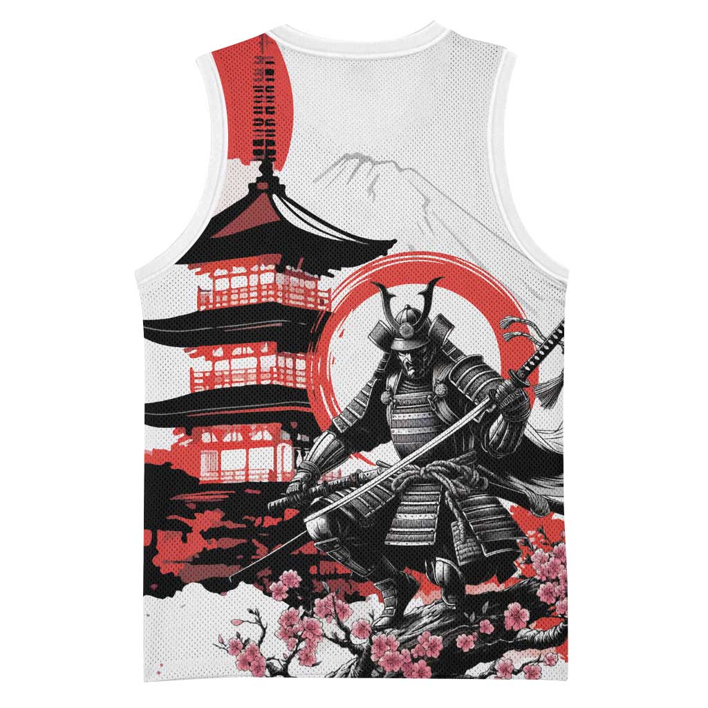 Japanese Samurai Warrior Enso Basketball Jersey Japan Pagoda Sakura Watercolor LT14 - Polynesian Pride