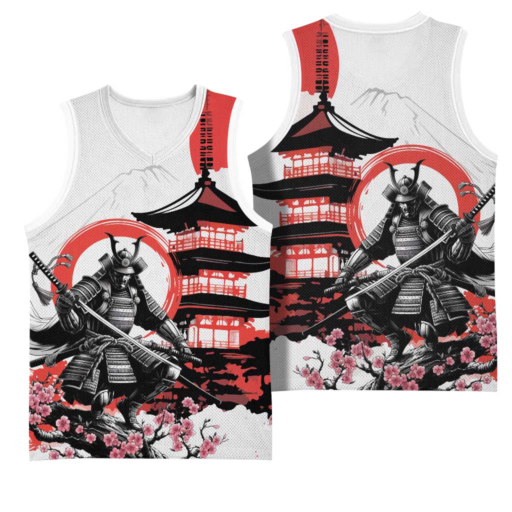 Japanese Samurai Warrior Enso Basketball Jersey Japan Pagoda Sakura Watercolor LT14 - Polynesian Pride
