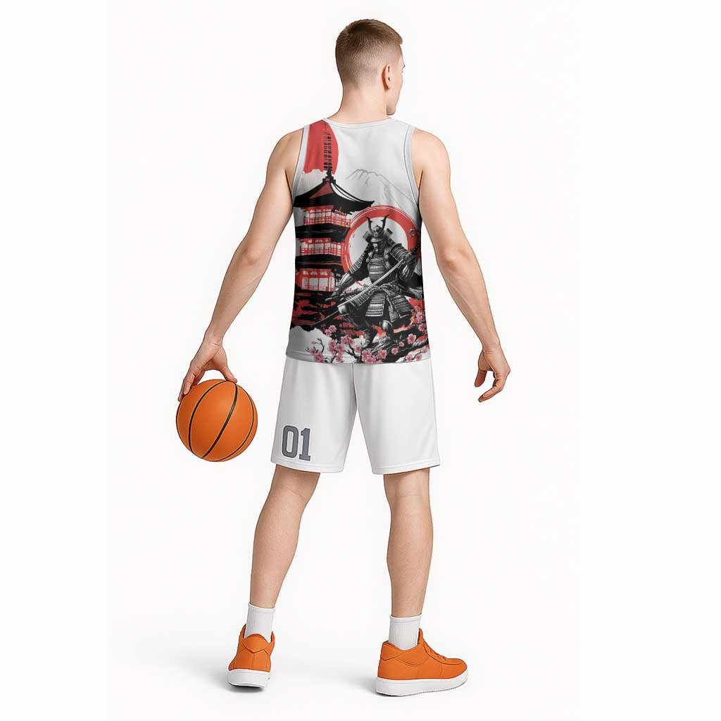 Japanese Samurai Warrior Enso Basketball Jersey Japan Pagoda Sakura Watercolor LT14 - Polynesian Pride