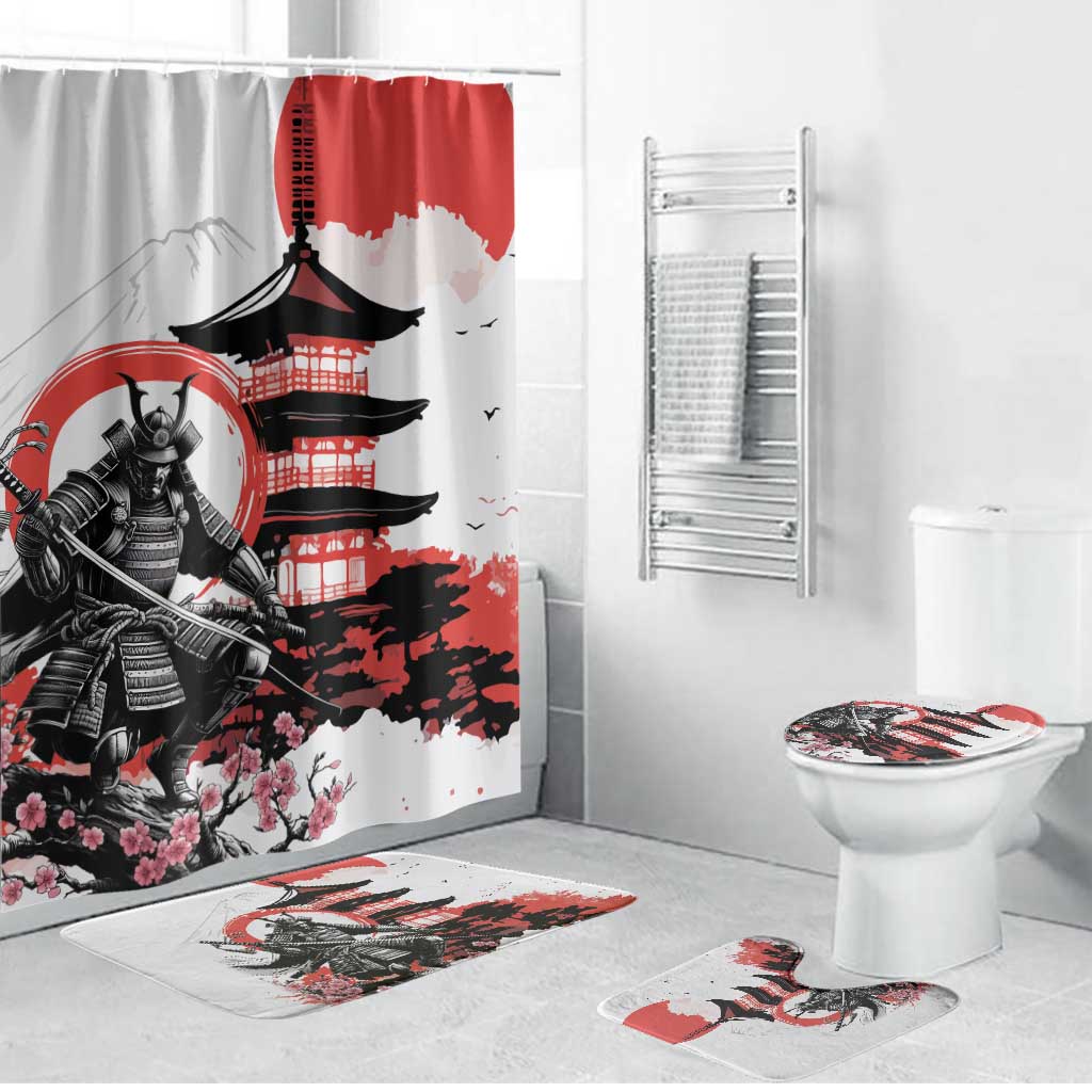 Japanese Samurai Warrior Enso Bathroom Set Japan Pagoda Sakura Watercolor - Polynesian Pride