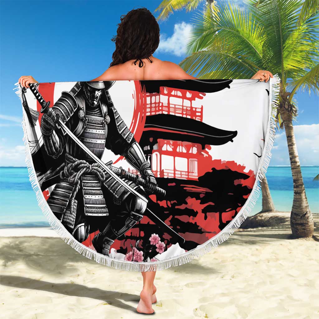 Japanese Samurai Warrior Enso Beach Blanket Japan Pagoda Sakura Watercolor LT14 - Polynesian Pride