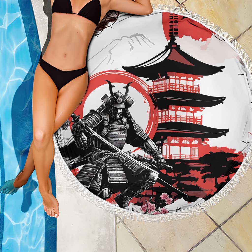 Japanese Samurai Warrior Enso Beach Blanket Japan Pagoda Sakura Watercolor LT14 - Polynesian Pride