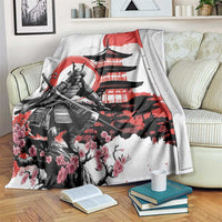 Japanese Samurai Warrior Enso Blanket Japan Pagoda Sakura Watercolor LT14 White - Polynesian Pride