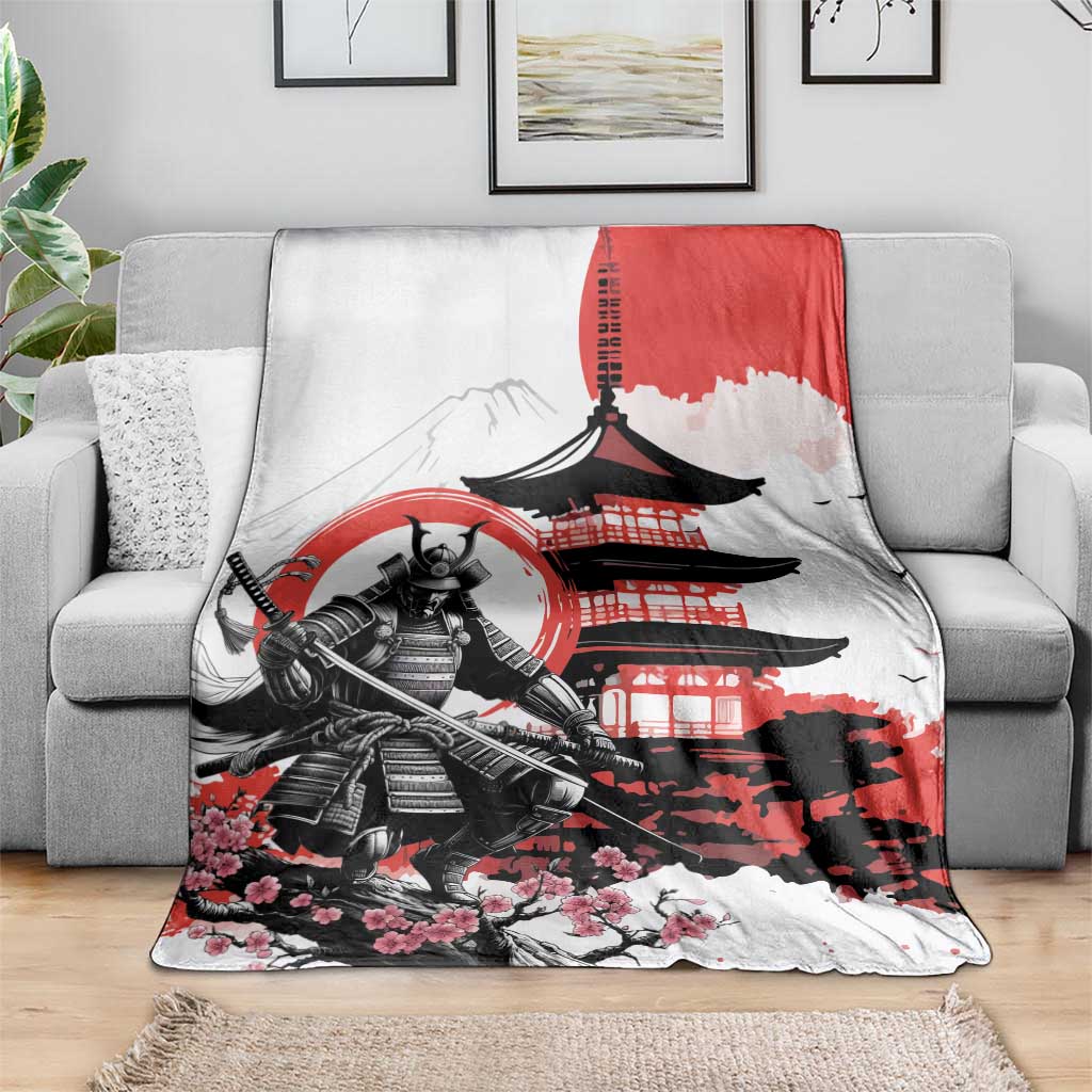 Japanese Samurai Warrior Enso Blanket Japan Pagoda Sakura Watercolor LT14 - Polynesian Pride