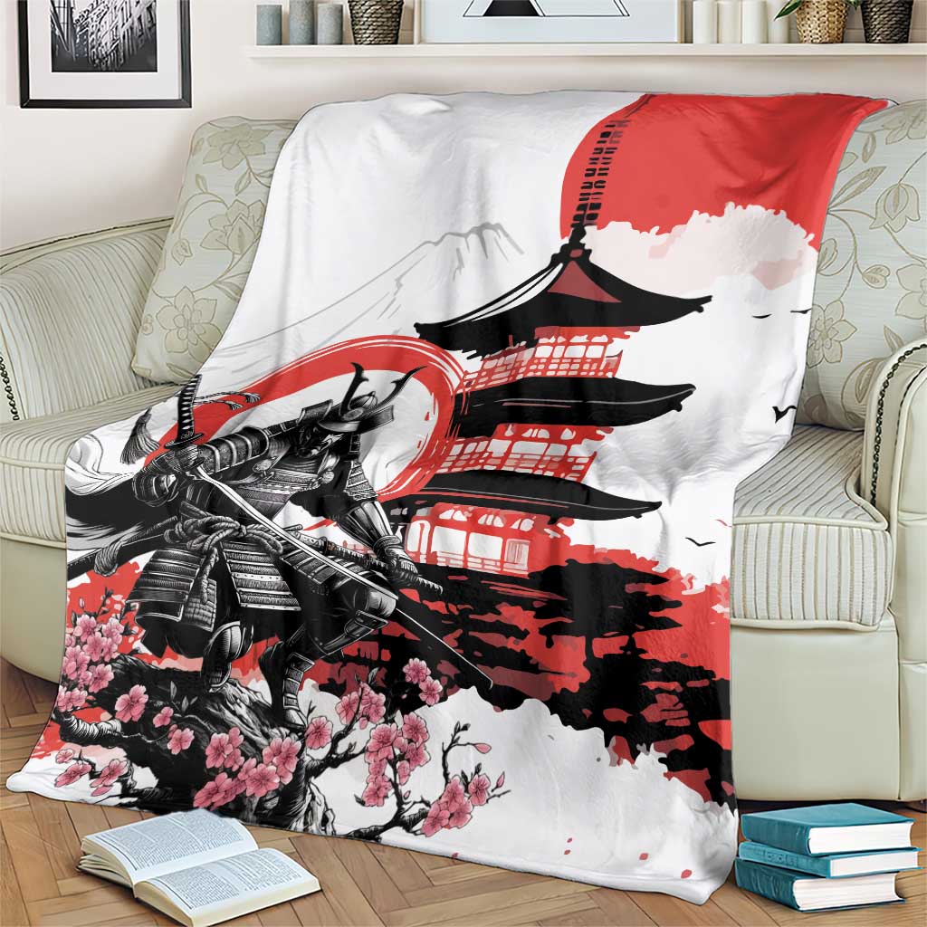 Japanese Samurai Warrior Enso Blanket Japan Pagoda Sakura Watercolor LT14 - Polynesian Pride