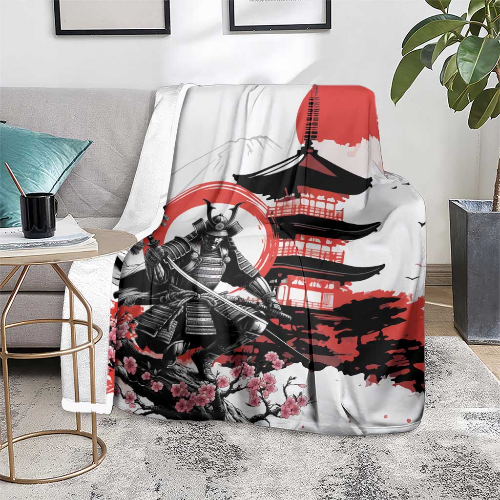 Japanese Samurai Warrior Enso Blanket Japan Pagoda Sakura Watercolor LT14 - Polynesian Pride
