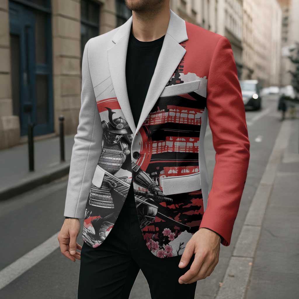 Japanese Samurai Warrior Enso Blazer Japan Pagoda Sakura Watercolor LT14 - Polynesian Pride