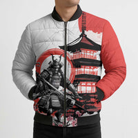 Japanese Samurai Warrior Enso Bomber Puffer Jacket Japan Pagoda Sakura Watercolor LT14 - Polynesian Pride
