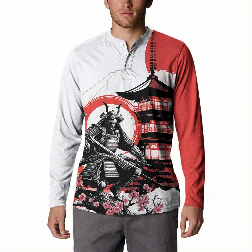 Japanese Samurai Warrior Enso Button Sweatshirt Japan Pagoda Sakura Watercolor LT14 - Polynesian Pride