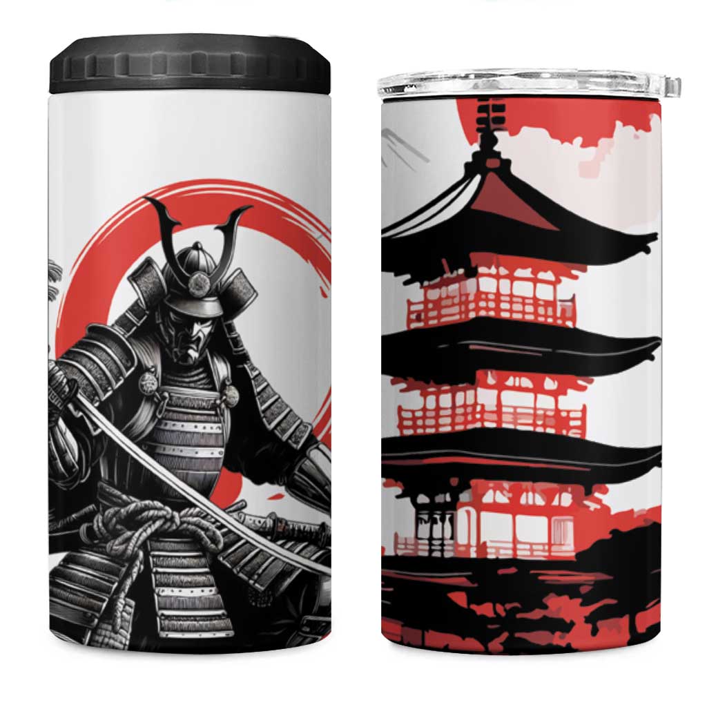 Japanese Samurai Warrior Enso 4 in 1 Can Cooler Tumbler Japan Pagoda Sakura Watercolor LT14 One Size: 16 oz White - Polynesian Pride