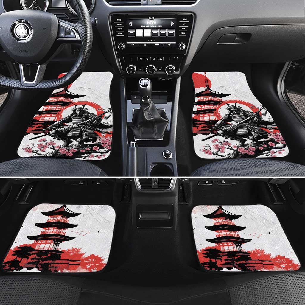 Japanese Samurai Warrior Enso Car Mats Japan Pagoda Sakura Watercolor LT14 Set 4pcs White - Polynesian Pride