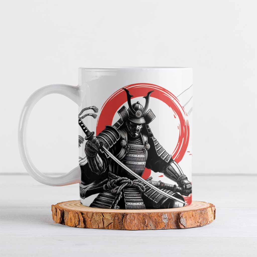 Japanese Samurai Warrior Enso Ceramic Mug Japan Pagoda Sakura Watercolor LT14 White - Polynesian Pride