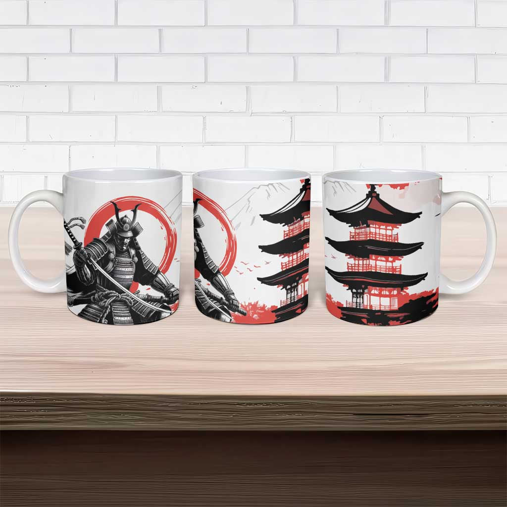 Japanese Samurai Warrior Enso Ceramic Mug Japan Pagoda Sakura Watercolor LT14 - Polynesian Pride