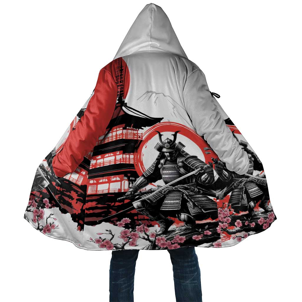 Japanese Samurai Warrior Enso Cloak Japan Pagoda Sakura Watercolor LT14 Unisex White - Polynesian Pride