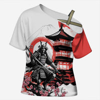 Japanese Samurai Warrior Enso Cross Shoulder Shirt Japan Pagoda Sakura Watercolor LT14 Female White - Polynesian Pride