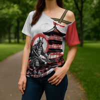 Japanese Samurai Warrior Enso Cross Shoulder Shirt Japan Pagoda Sakura Watercolor LT14 - Polynesian Pride