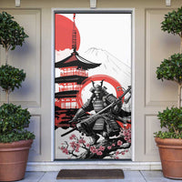 Japanese Samurai Warrior Enso Door Cover Japan Pagoda Sakura Watercolor LT14 White - Polynesian Pride