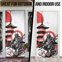 Japanese Samurai Warrior Enso Door Cover Japan Pagoda Sakura Watercolor LT14 - Polynesian Pride
